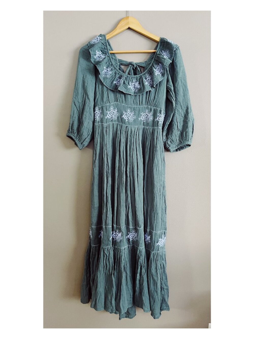 NWOT Free People Sz S Lovers Lane Maxi Dress Dried Pine and Blue Ruffled Floral